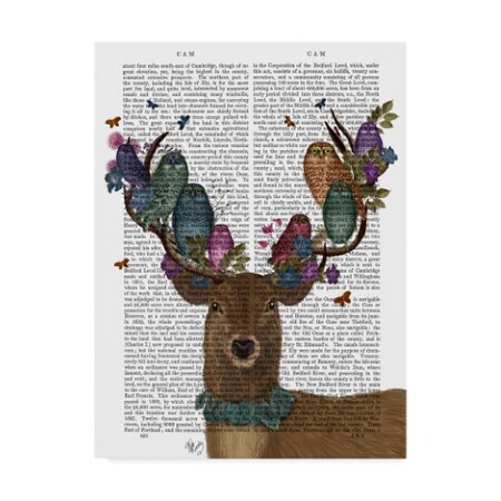 Trademark Fine Art Fab Funky 'Deer Birdkeeper Text, Owls' Canvas Art, 24x32 WAG00190-C2432GG